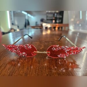 Red Flame Rhinestone Rimless Sunglasses